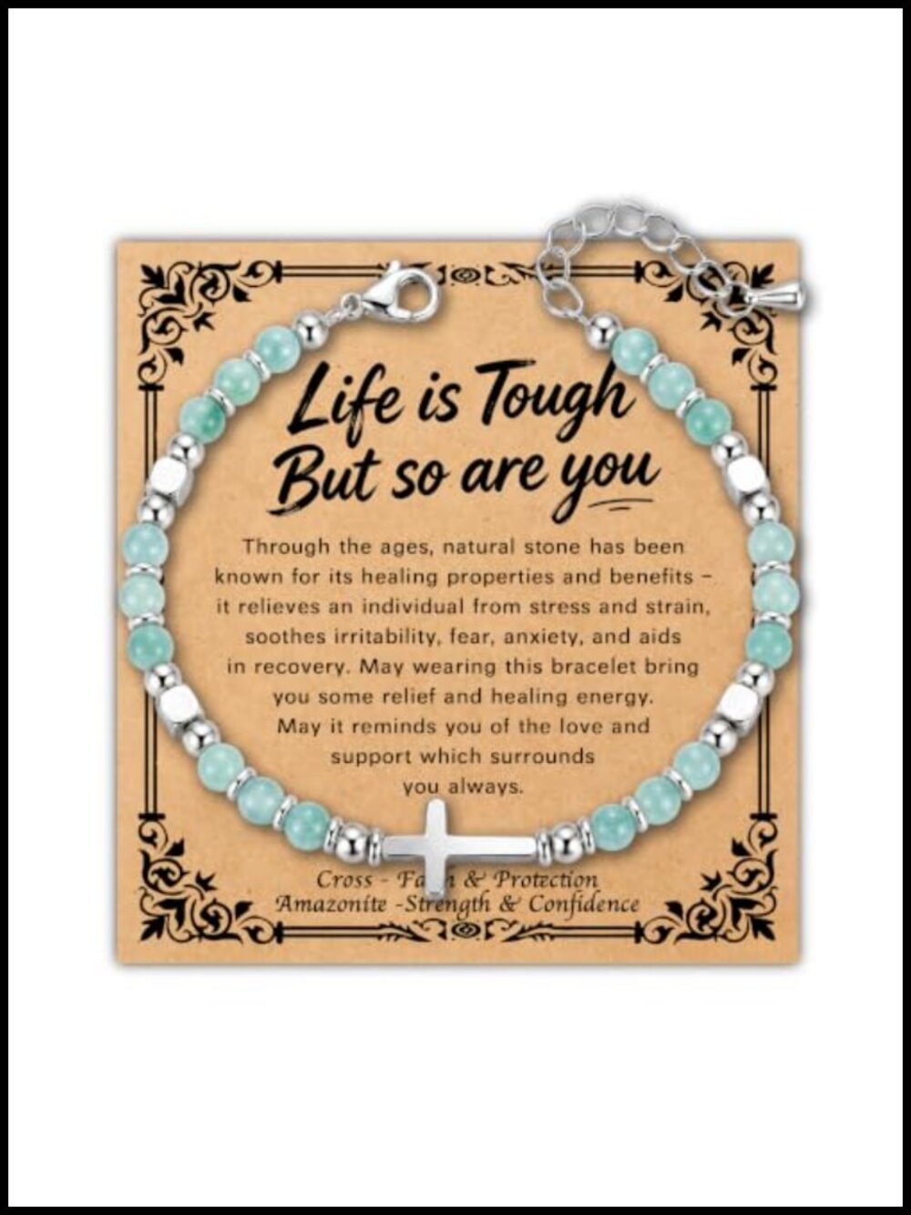 Natural Stone Christian Cross Bracelet Women Gift Stainless Steel